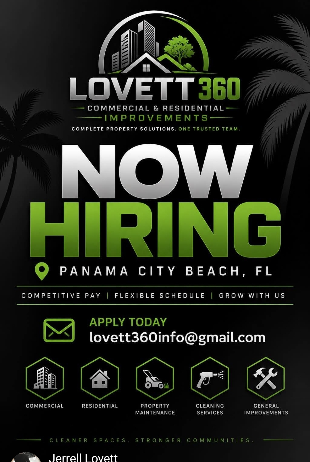 Lovett 360 now hiring flyer for Panama City Beach, Florida
